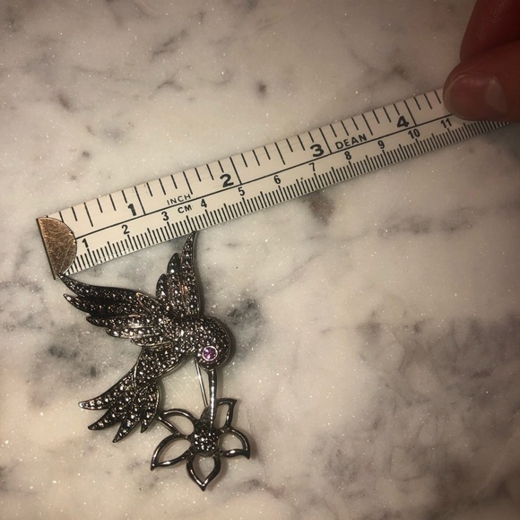 VTG Avon Humming Bird Feeding Flower Floral Marcasite Brooch 1.5” x 2.2” - Picture 5 of 6